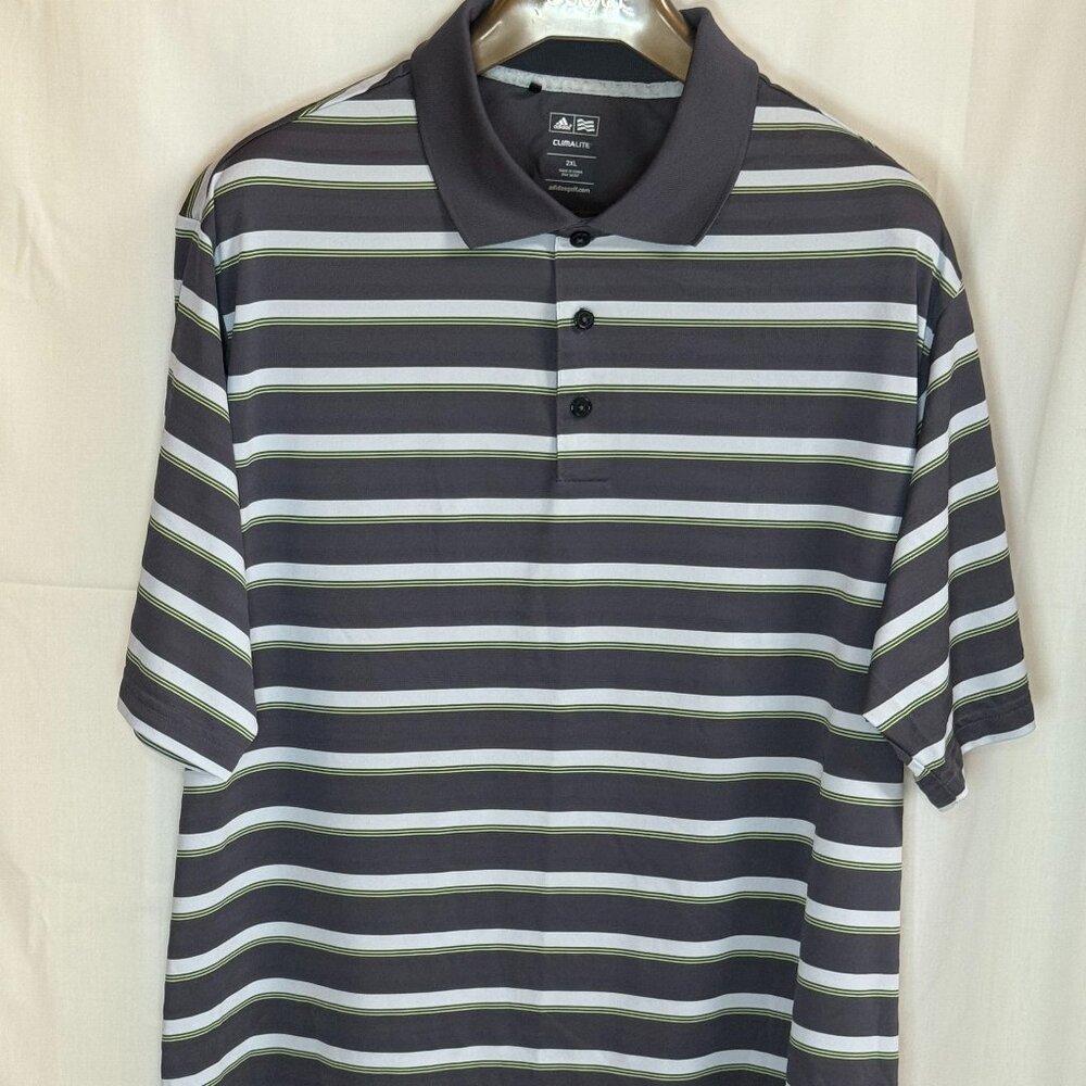 Adidas Climalite Men's Short Sleeves w/ Collar Polo Shirt - Striped Gray - 2XL